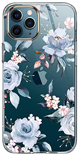 luolnh iPhone 11 Pro Case,iPhone 11 Pro Cute Case with Flowers,for Girly Women,Shockproof Clear Floral Pattern Hard Back Cover for iPhone 11 Pro 5.8 inch 2019 -Blue