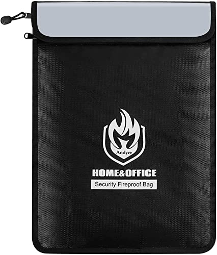 Upgraded Two Pockets Fireproof Document Bag (2000℉), Andyer 15”x 11”Waterproof and Fireproof Money Bag with Zipper, Fire Safe Storage for Valuables,Money,Jewelry,Legal Documents,File and Tablet