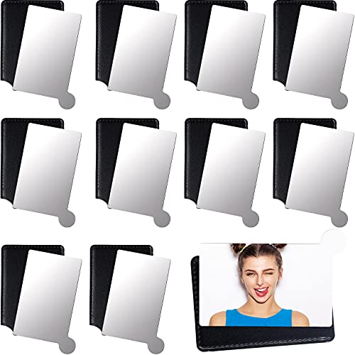 Jetec 10 Pieces Credit Card Mirror Small Compact Purse Pocket Mirror for Men Women Travel Camp Signal Makeup Unbreakable Stainless Steel Mirror with Leather Case Stocking Gift Filling