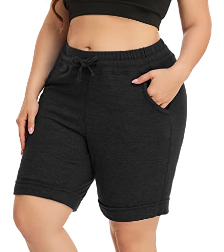 ZERDOCEAN Women’s Plus Size 10″ Casual Yoga Sports Shorts Lounge Pajama Walking Athletic Shorts with Side Pockets Black 3X