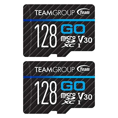 TEAMGROUP GO Card 128GB x 2 PACK Micro SDXC UHS-I U3 V30 4K for GoPro & Drone & Action Cameras High Speed Flash Memory Card with Adapter for Outdoor Sports, 4K Shooting, Nintendo-Switch TGUSDX128GU364