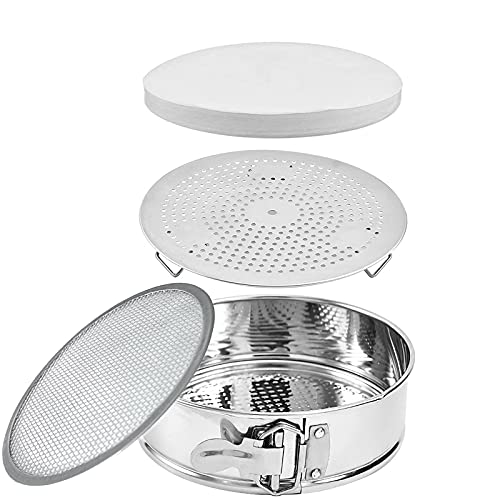 3 in 1 Stainless Steel 7″ Springform Baking Pan, Baking Sifter Flour Strainer, Steamer Rack For Instant Pot Accessories, 5,6,8 Qt Pressure Cooker. Non-Stick Leakproof Cake Pan. Include 50 Pcs Paper