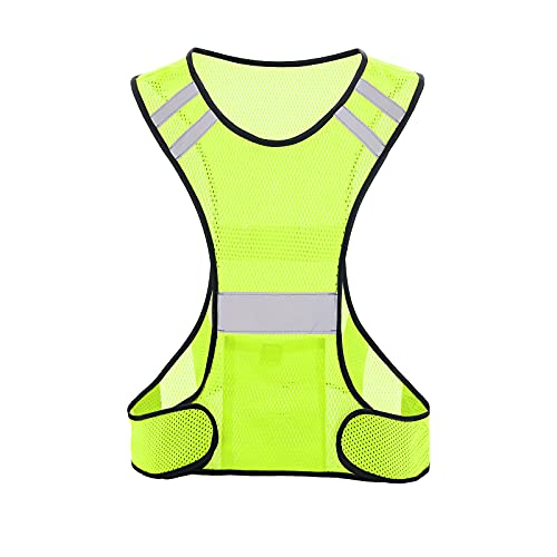 TCCFCCT Reflective Running Vest for Men Women, High Visibility Safety Vest with Large Pocket, Lightweight Reflective Running Gear for Motorcycling, Cycling, Jogging, Adjustable Waist, Yellow , One Size