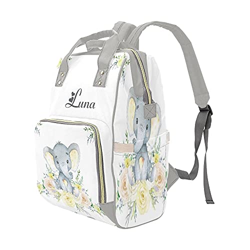 Yellow Flowers Elephant Gray Diaper Bags with Name Waterproof Mummy Backpack Nappy Nursing Baby Bags Gifts Tote Bag for Women | The Storepaperoomates Retail Market - Fast Affordable Shopping