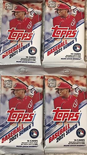 2021 Topps Series 1 Baseball 4 Sealed Pack Lot 64 CARDS, 16 cards per pack Chase rookie cards of an Amazing Rookie Class such as Joe Adell, Alex Bohm, Casey Mize and Many More A 1952 Redux Insert Card in every pack