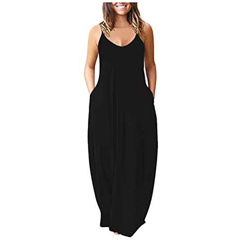 CHENSEN Women Casual Summer Plus Size Sleeveless Plain Loose Long Maxi Dress with Pockets Beach Sundress