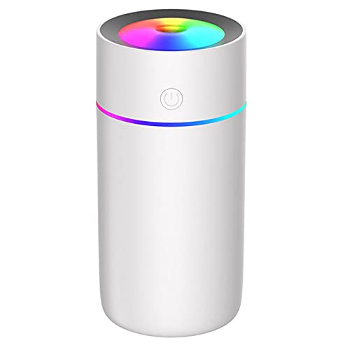 YQHCZ Colorful Cool 320ml Mini Portable Humidifier, Quiet Car Diffuser Desk Humidifiers , USB Humidifier for Bedroom, Office, Home, Car and Travel 2 Mist Modes (White), 68*68*143mm
