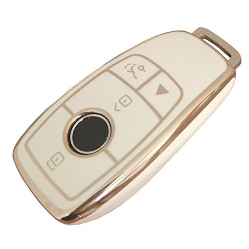 BINOWEN for Mercedes Benz Key Fob Case Cover, TPU Key Fob Shell Protector Shell Keyless Remote Control Smart Key Holder Fit for Mercedes Benz E-Class S-Class A-Class C-Class G-Class (White)