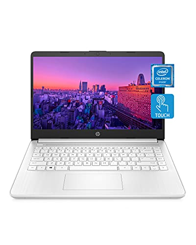 HP 14 Laptop, Intel Celeron N4020, 4 GB RAM, 64 GB Storage, 14-inch HD Touchscreen, Windows 10 Home, Thin & Portable, 4K Graphics, One Year of Microsoft 365 (14-dq0080nr, 2021, Snowflake White)