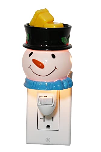 Home-X Plug-in Wax Warmer, Snowman Face Cover, Ceramic Housing, Night-Light Wax Warmer, Christmas Decor Wall Plug-in, Outlet Accent, 3″ L x 3 ¾” W x 5 ¼” H, White