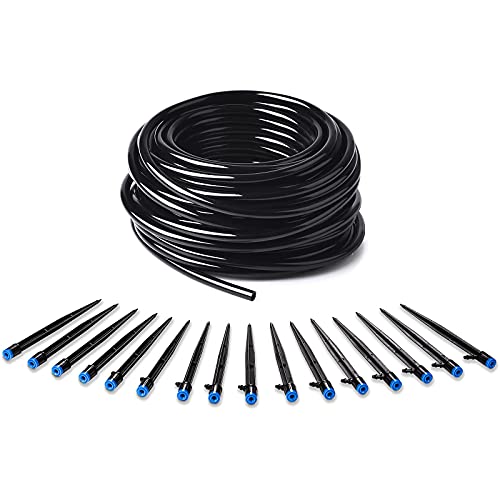 MIXC 100ft 1/4 inch Irrigation Hose and 100PCS Drip Emitters Fan Shape, 100ft Roll Tubing Drip, 360 Degree Sprayer Perfect for Irrigation System Watering Kits for Garden Patio Lawn Flowelooking