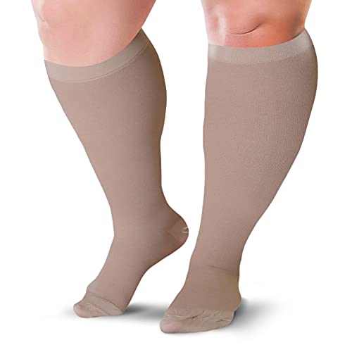 BLU HORN Compression Sock 20-30 mmHg for Women & Men – Knee High Compression Stockings, Wide Calf – Travel, Nurse, Running, Cycling, Athletic & Maternity – Beige, 5X-Large