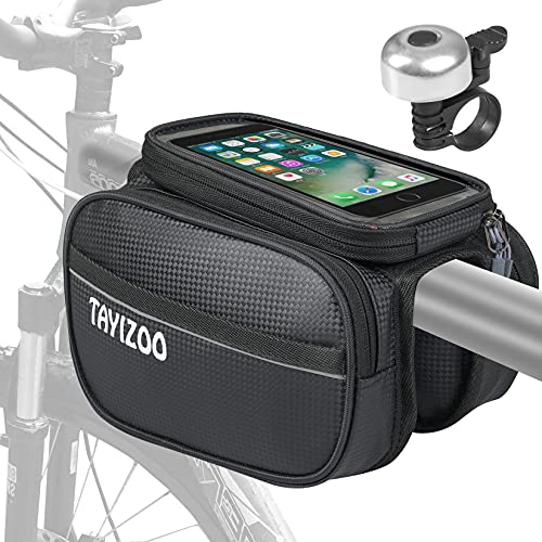Tayizoo Bike Bag Top Tube Bike bag,Bike Handlebar Bag Bicycle Frame Bag Waterproof Bike Phone Mount Bike Phone Case Holder Compatible with iPhone Xs Max 11 Pro Plus, Samsung S10