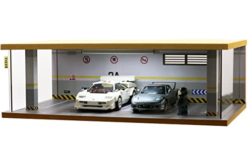 Display Case for 1/32 or 1/36 Diecast Cars,Acrylic Display Case for Toy Motorcyle with LED Lighting,4 Parking 2A