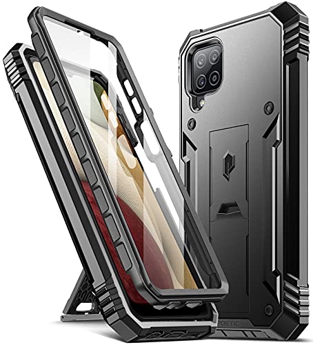 Poetic Revolution Series Case for Samsung Galaxy A12, Full-Body Rugged Dual-Layer Shockproof Protective Cover with Kickstand and Built-in-Screen Protector, Black