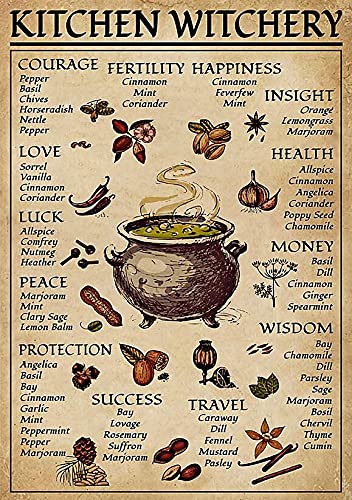 Metal Tin Retro Sign Kitchen Witchery Metal Poster, Witches Magic Knowledge Wall Art, Kitchen Blessing Artwork,Vintage Country Kitchen Wall Home Garden Decor Art Signs Bar Decoration 8X12Inch