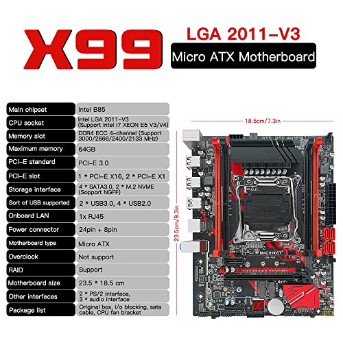 MACHINIST X99 LGA 2011-V3 Motherboard, Micro ATX (Intel 5th/6th Gen) PC Gaming Motherboard with Diagnostic Card (PCIe 3.0, Dual M.2 Slots, 4 Channel DDR4, SATA 6Gb/s) Intel i7 XEON E5 V3/V4 | The Storepaperoomates Retail Market - Fast Affordable Shopping