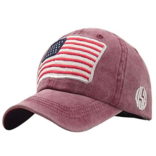 Red USA American Flag Baseball Cap, Low Profile Patriotic Dad Hat for Men or Women