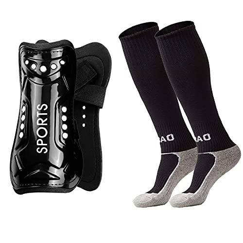 GULAKYsport Soccer Shin Guards & Soccer Socks for Toddler Kids Youth Boys Girls 3-15 Years 2 Pair Black XS