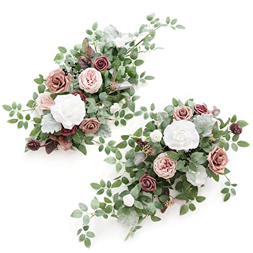 Ling’s Moment 2PCS Artificial Floral Swags Centerpieces, Wedding Flower Greenery Arrangements for Sweetheart/ Head Table Decor Wedding Car Wall Window Arch Home Garden Decor|Dusty Rose Mauve