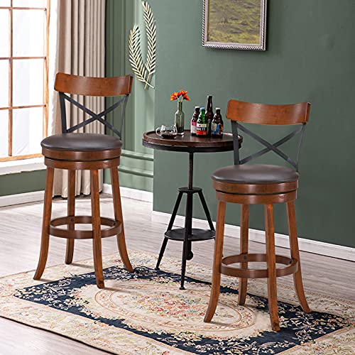 COSTWAY Bar Stool Set of 2, 360-Degree Swivel Solid Wood Stools with Soft Cushion & Backrest, 29.5”Height Kitchen Counter Bar Stools for Kitchen Island, Pub, and Restaurant (2, 29in) | The Storepaperoomates Retail Market - Fast Affordable Shopping