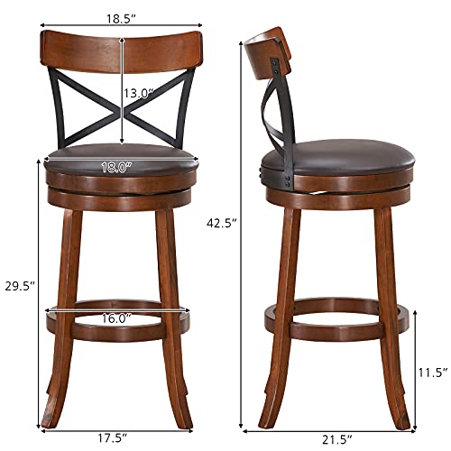 COSTWAY Bar Stool Set of 2, 360-Degree Swivel Solid Wood Stools with Soft Cushion & Backrest, 29.5”Height Kitchen Counter Bar Stools for Kitchen Island, Pub, and Restaurant (2, 29in) | The Storepaperoomates Retail Market - Fast Affordable Shopping