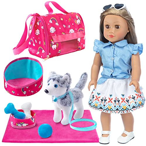 Ecore Fun 11 Piece Doll Pet Set and Accessories Included Doll Clothes Carrier Bag Toy pet Toy Kennel