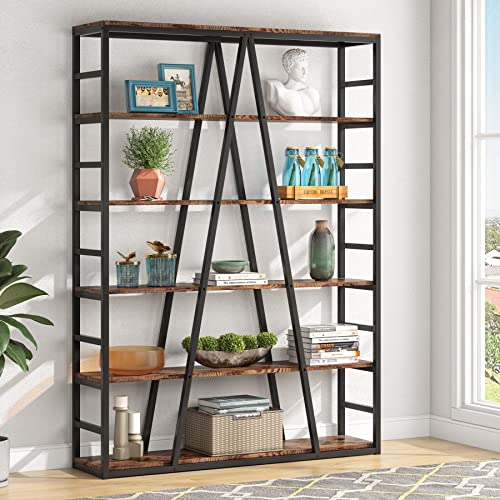 Tribesigns 6 Tier Bookshelf 71 inch Tall Bookcase, Industrial Etagere Bookcase and Bookshelves Modern Book Shelves for Living Room, Home Office, Metal Frame (Rustic Brown)
