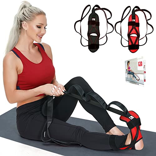 Foot and Calf Stretcher for Plantar Fasciitis, Premium Physiotherapy Stretching Strap Improves Strength and Relief to Heel Spurs, Calf, Thigh and Hip (Red)