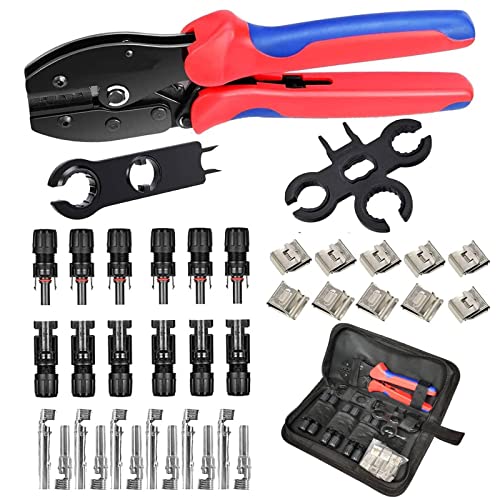 QeeHeng Crimping Tool Kit Compatible with MC4 Solar Cable Connector,6 Pairs Solar Panel Connectors, 1 Crimper Tool,2pcs Spanner Wrench