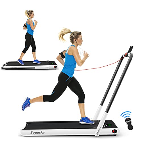 Goplus 2 in 1 Folding Treadmill, 2.25HP Under Desk Electric Superfit Treadmill, Installation-Free with APP Control, Remote Control, Blue Tooth Speaker and LED Display, Walking Jogging for Home
