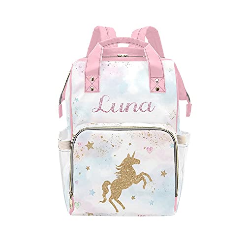 Golden Unicorn Pink Diaper Bags with Name Waterproof Mummy Backpack Nappy Nursing Baby Bags Gifts Tote Bag for Women