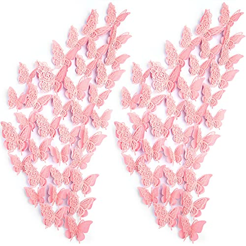 120 Pieces 3D Layered Butterfly Wall Decor Charming Butterfly Mural Decals Stickers DIY Decorative Wall Decals for Baby Room Home Wedding Party Decor (Pink)