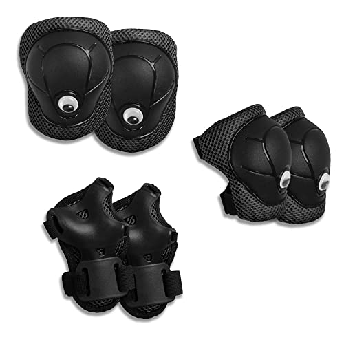 Innovative Set of Kids’ Protective Gear – 3 in 1 Flexible Knee Pads, Elbow Pads and Wrist Guards + Mesh Bag – Perfect For Skateboard, BMX, Bike, Inliners and Rollerblade – Boys & Girls (Black, S)