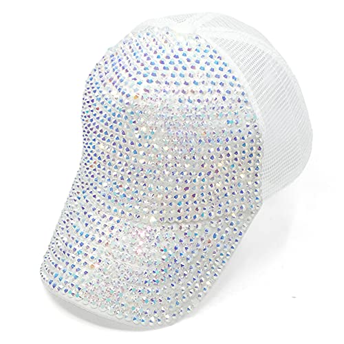 Bling Baseball Cap for Women with Full Diamond Design Adjustable Ladies Baseball Travel Cap (White01)