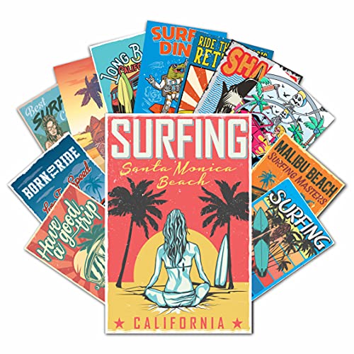 HK Studio Vintage Summer Posters Decal – Bigger Size than Wall Collage Kit, Easy Peel and Stick, Surfing Posters – California Beach Wall Art – Travel Posters – 7.8″ x 11.8″ Pack 12