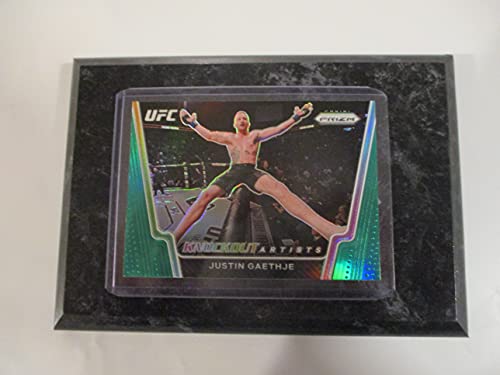 JUSTIN GAETHJE 2021 UFC PANINI DEBUT EDITION GREEN PULSAR”KNOCKOUT ARTISTS” FIGHTER CARD MOUNTED ON A 4″ X 6″ BLACK MARBLE PLAQUE