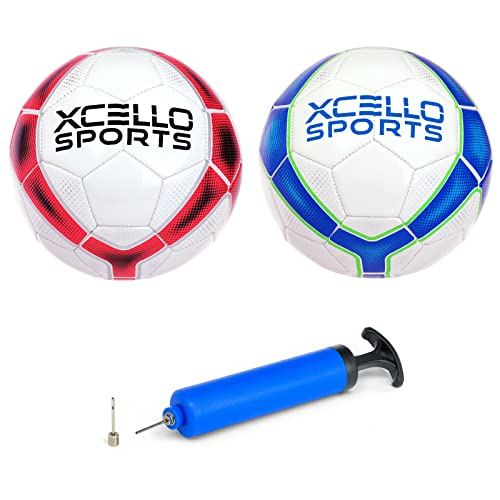 Xcello Sports Soccer Ball Premium Durable TPU Cover Official Match Size and Weight – 2 Pack with Pump (Available in Size 3, Size 4, and Size 5) (Size 5)