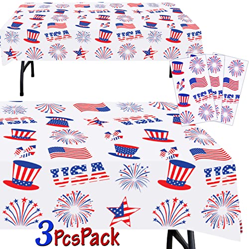 AnapoliZ 4th of July Plastic Tablecloth | 3 Pcs Pack (54” Inch Wide x 102” Inch Long) | Rectangular Independence Day Table Cover, Patriotic Party Table Decoration | American Celebration Tablecover