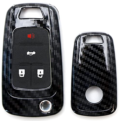 iJDMTOY Glossy Black Carbon Fiber Pattern Smart Key Fob Shell Cover Compatible With Chevy Camaro Cruze Malibu SS Spark Volt, Compatible With GMC Terrain 3 4 5 Buttons Folding Key Fob