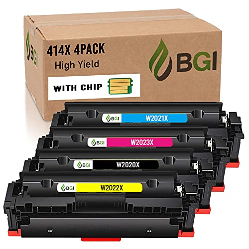 BGI Remanufactured Toner for HP 414X W2020X (Includes CHIP) Color Laserjet Pro MFP M479fdw M479fdn M479 M454dw M454dn M454 414A | W2020X W2021X W2022X W2023X | BCMY 4-Pack| High Yield | Made in USA