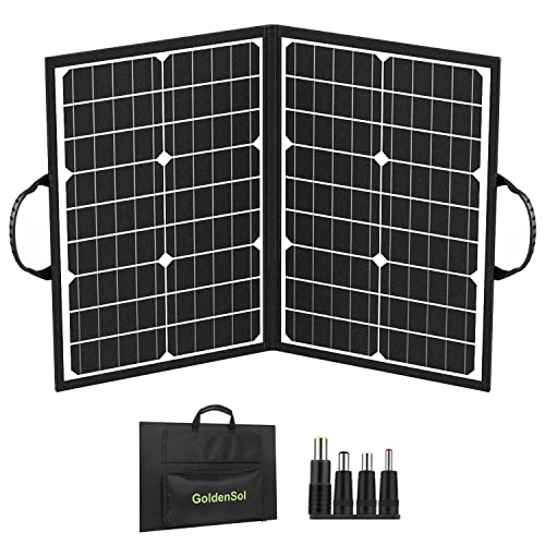 60W Solar Panel, GoldenSol Foldable Solar Charger with USB Ports/Kickstands, Monocrystalline Portable Solar Panel for Solar Generators Camping RV
