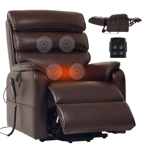 Irene House 9188 Lay Flat Sleeping Dual OKIN Motor Lift Chair Recliners for Elderly Infinite Position Recliner with Heat Massage Up to 300 LBS Electric Power Lift Recliner(Brown Faux Leather)