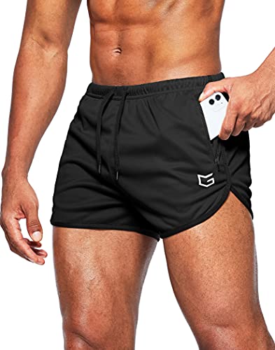 G Gradual Men’s Running Shorts 3 Inch Quick Dry Gym Athletic Workout Short Shorts for Men with Liner and Zipper Pockets Black