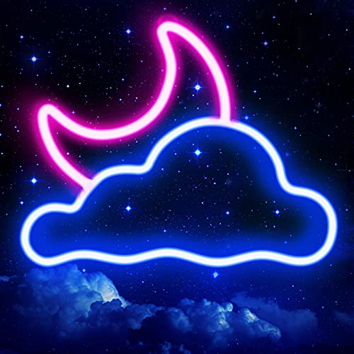 JTLMEEN Neon Sign, Cloud and Moon Led Neon Light, Neon Lights Sign for Wall Decor USB Powered Led Neon Signs for Bedroom Kids Room Wedding Party Decoration