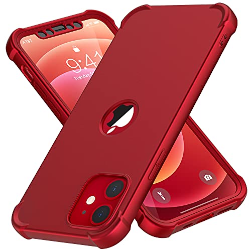 Designed for iPhone 12 Mini Case, ORETech Compatible with iPhone 12 Mini Case with [2 x Tempered Glass Screen Protector]360° Full Body Protection Hard PC TPU Slim Case for iPhone 12 Mini Case 5.4″Red