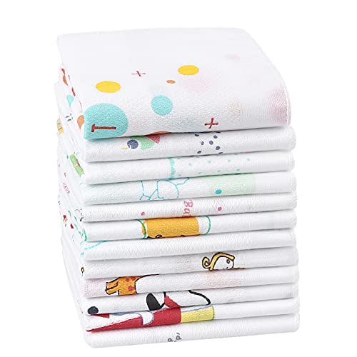 HOULIFE 100% Cotton Children’s Handkerchief Soft Cartoon Hankerchieves Small Hankies for Girls Boys Students Kids 12 PCS, 13.7×13.7”