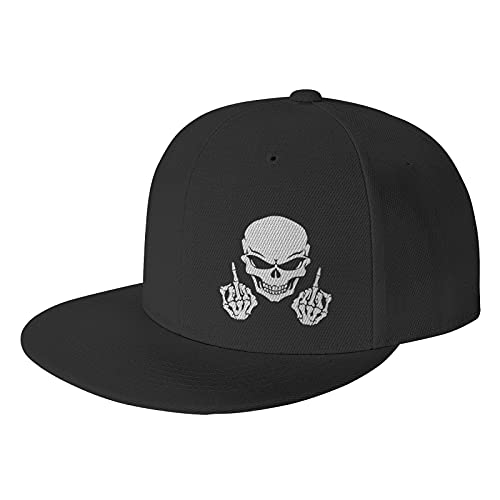 My Moreyea Skull Snapback Hats for Men Adjustable Bill Flat Brim Hip Hop Baseball Cap Fashion Dad Trucker Hat Unisex Women Outdoor Athletic Black Skeleton caps