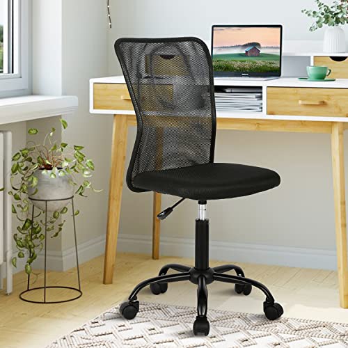 FLL Office Chair Mesh Computer Chair Armless Computer Chair Modern Executive Chair with Lumbar Support Mid Back Height Adjustable for Adults (Black), 20 x 16 x 40 inches