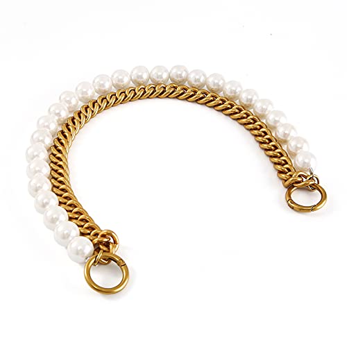 Purse Strap Short Pearl with Metal Handle Bag Chain Replacement,Handbag Purse Making Accessory Decoration (Antique Gold)